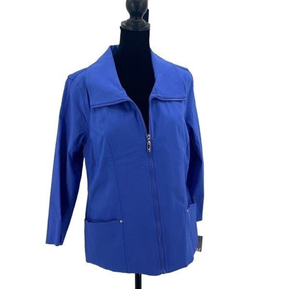 JM Collection Womens Full Zip Pocket Collared Jacket Purpleberry Blue Sz 10 NWT
